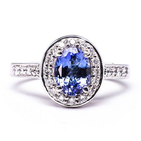 18K White 7.13 gms Diamond 0.48 Carats Tanzanite 1.30 Color Stone Ring