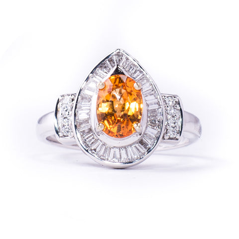 18K White 4.59 gms Diamond 0.45 Carats 1.58 Carats Mandarin-garnet Stone Ring