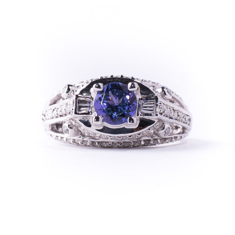 18K White 7.43 gms Diamond 1.00 Carats Tanzanite Stone Ring