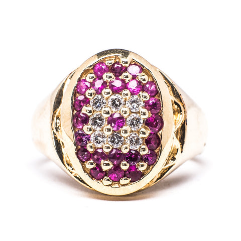 14K Yellow Gold 9.14 gms Diamond 0.25 Carats Ruby 0.88 Carats Color Stone Ring