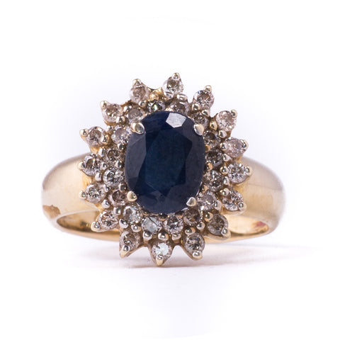 14K Yellow Gold 4.86 gms Diamond 0.50 Carats Blue-sapphire 2.50 Carats Stone Ring