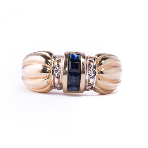 14K Yellow Gold 7.10 gms Diamond 0.06 Carats Blue-sapphire 0.50 Carats Stone Ring