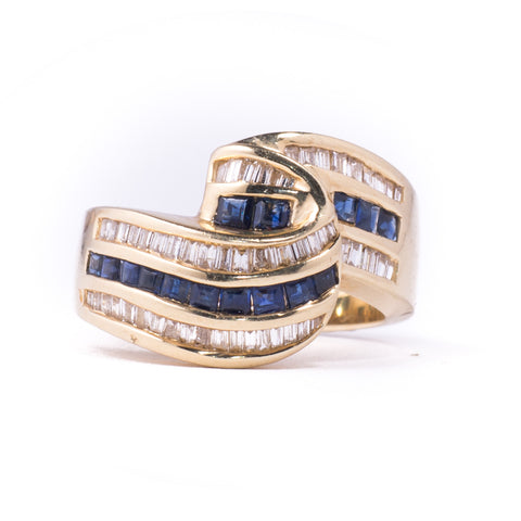 14K Yellow Gold 9.59 gms BG 0.60 Carats Blue-sapphire 1.20 Carats Stone Ring