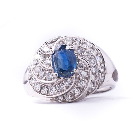 14K White 7.10 gms Diamond 1.50 Carats Blue-sapphire 1.20 Carats Stone Ring