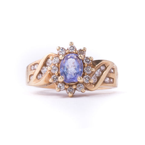 14K Yellow Gold 5.25 gms Diamond 0.50 Carats Tanzanite 1.20 Carats Stone Ring