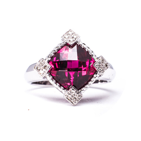 14K White 6.39 gms Diamond 1.20 Carats Ruby 4.25 Carats Color Stone Ring