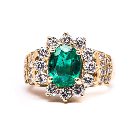 14K Yellow Gold 9.94 gms Diamond 1.20 Carats Emerald 1.94 Carats Color Stone Ring