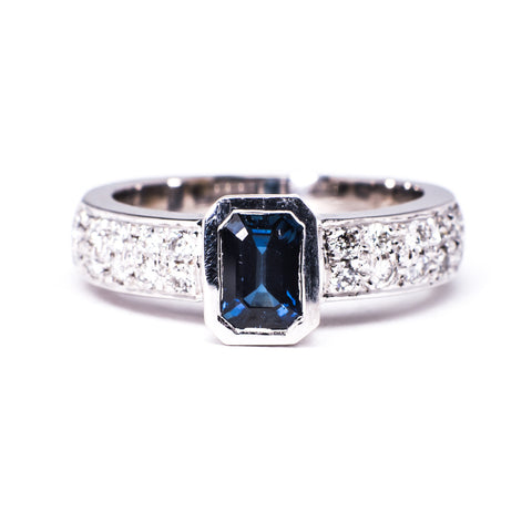 14K White 6.11 gms Diamond 0.37 Carats Blue-sapphire 0.90 Carats Color Stone Ring