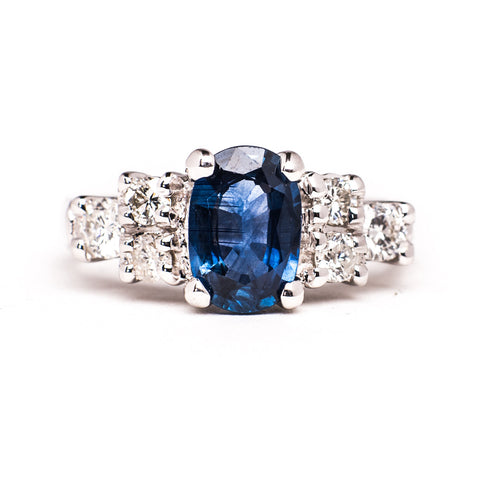 14K White 5.71 gms Diamond 0.60 Carats Blue-sapphire 1.78 Carats Stone Ring