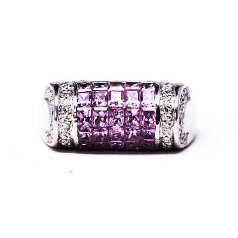 14K White 8.33 gms Diamond 0.50 Carats Pink-sapphire 3.00 Carats Stone Ring