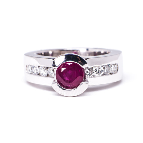 Platinum 19.19 gms 0.60 Carats Diamond With 1.04 Carats Ruby Stone Ring