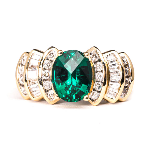 14K Yellow Gold 6.52 gms 1/2 Carats Diamond With 370 Carats Emerald Stone Ring