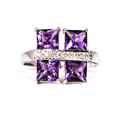 14K White 6.52 gms 0.04 Carats Diamond With 2.34 Carats Amethyst Stone Ring